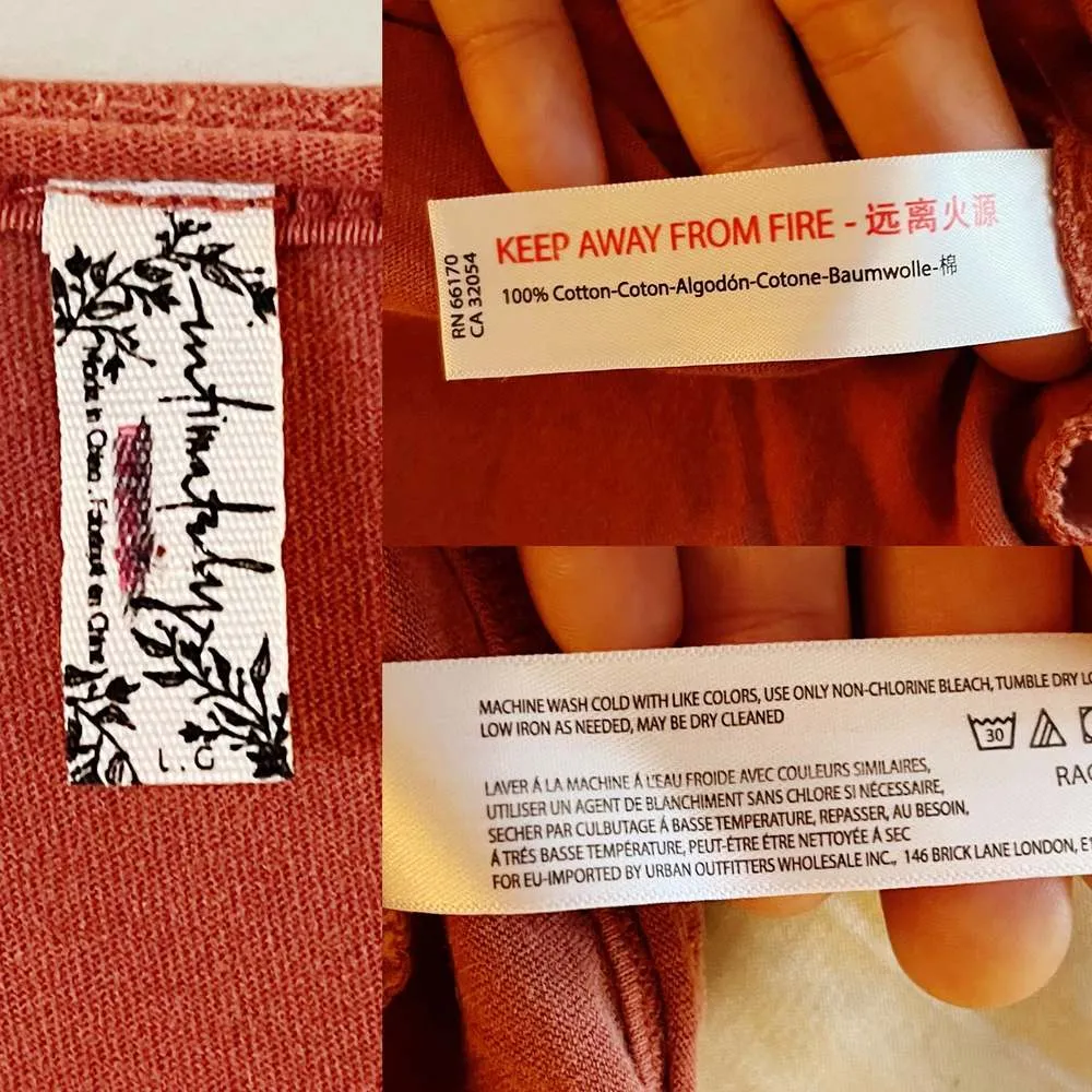 FREE PEOPLE Bodysuit Long Sleeves Burnt Orange Scoop Neck Cotton Raw Hem NWOT - Image 5