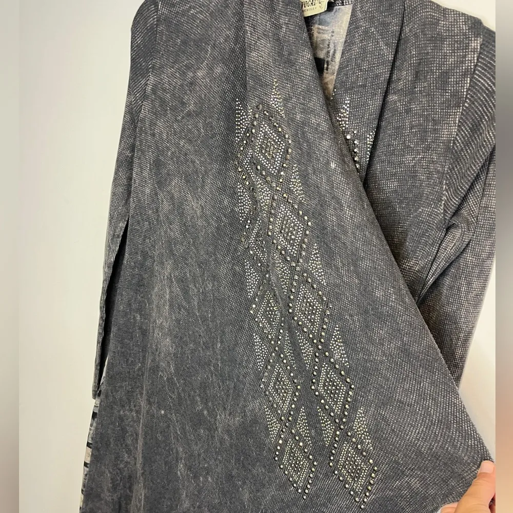 VOCAL CARDIGAN DUSTER Stone Wash Rhinestone Mixed Media Western Country Sz S - Image 2