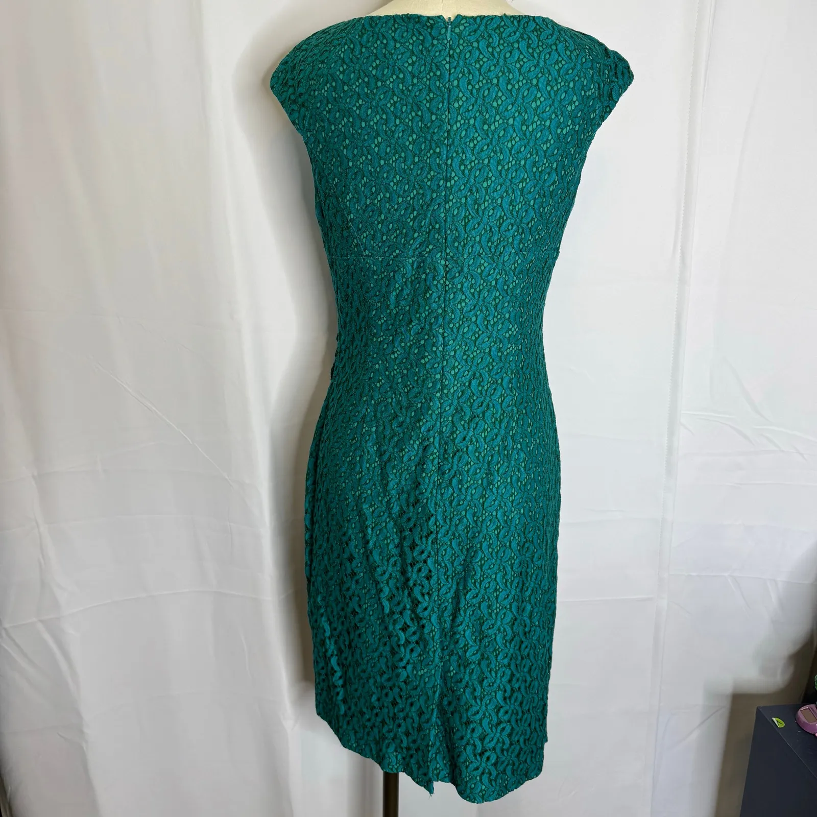 Adrianna Papell Teal Lace Sheath Dress Women’s Size 8 Cocktail Party Wedding - Image 2