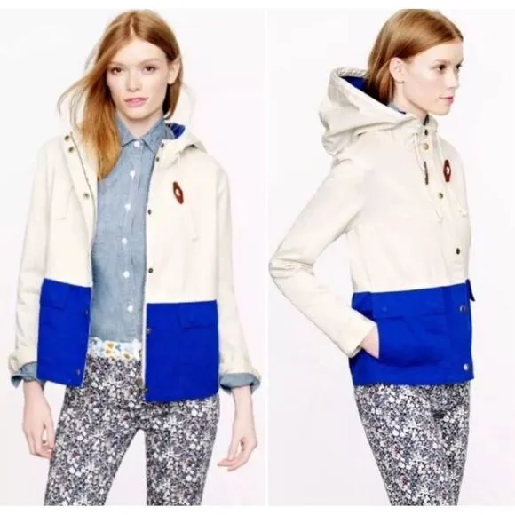 J. Crew Womens Colorblock Cotton Canvas Anorak Hooded Sail Jacket Beige Blue XXS - Image 2