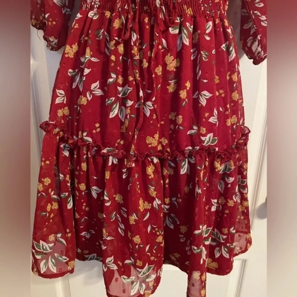 Ryan Michelle Boho Floral Print Long Sleeve Smock Waist Dress Size Small Boho Red - Image 3