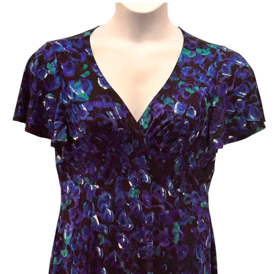 Chaps Floral Midi Dress Blue Large - Image 5