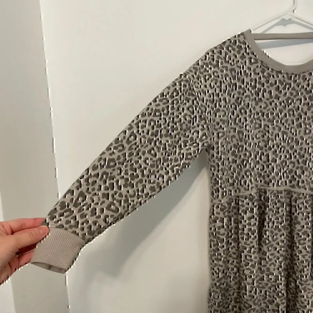 AMERICAN EAGLE Gray Leopard Cheetah Cutout Long Sleeve Babydoll Fit Flare Dress - Image 5