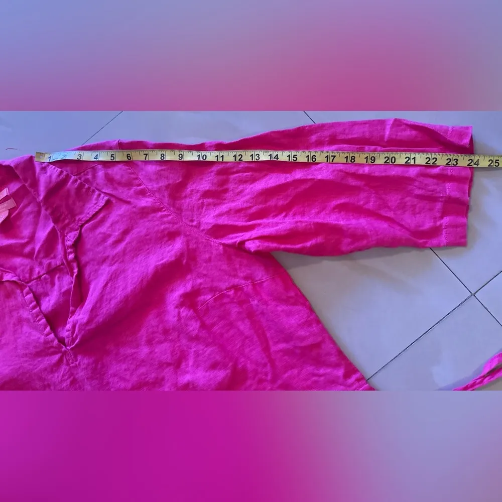 Linen! Ladies Isaac Mizrahi Pink Berry Linen Top-Size 1X tie - Image 7