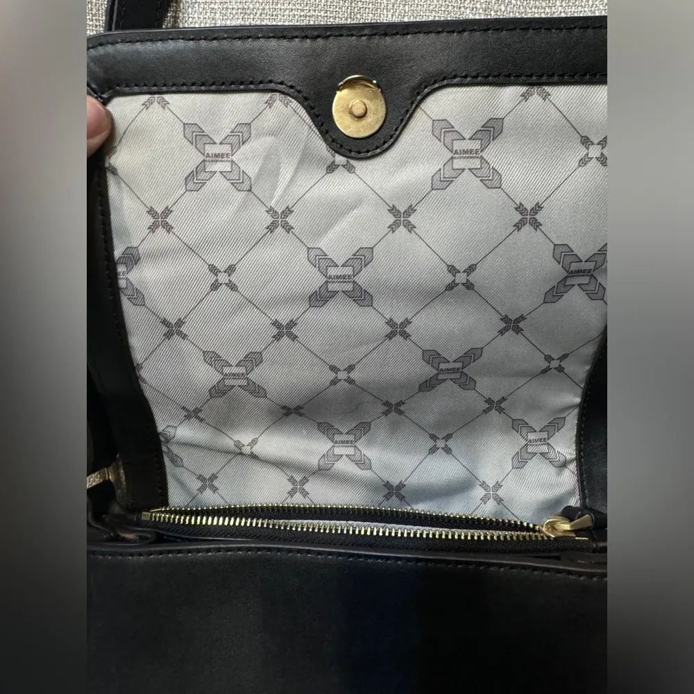 Aimee Kestenberg black leather purse with leopard print trim and stud details - Image 9