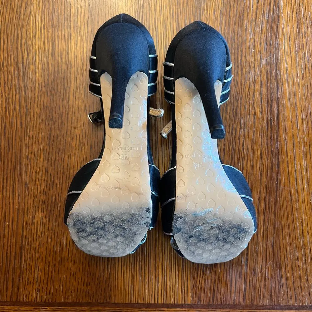 Betsey Johnson Black & Gold Peep Toe Heels Size 8 - Image 11