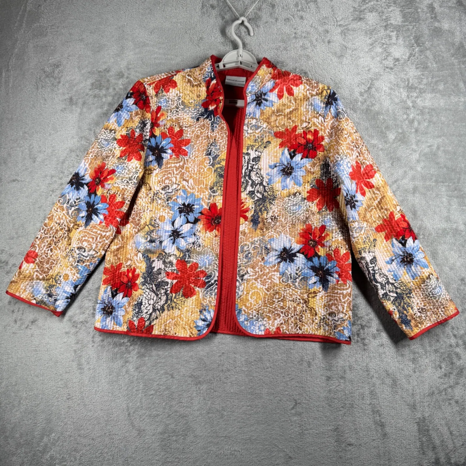 Alfred Dunner Petite Jacket 16P Red Floral Multicolor Quilted Zip Up Lightweight - Image 2