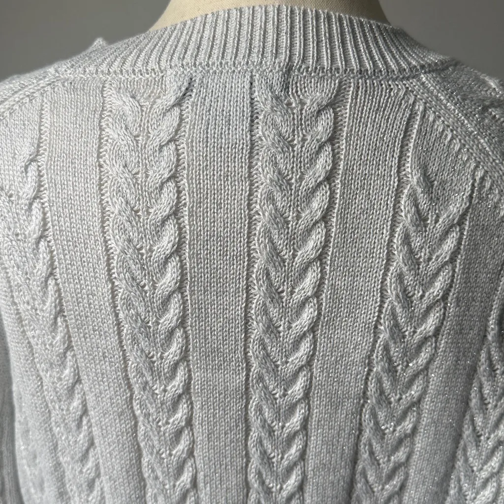 Athleta Cable Knit Sweater Size Medium metallic merino wool blend Crewneck - Image 8