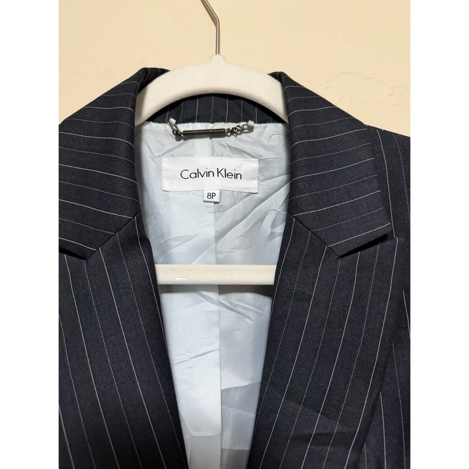 Calvin Klein Gray Notch Collar One-Button Blazer Jacket Womens 8P Petite - Image 3