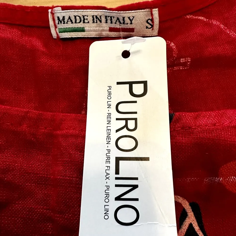 Puro Lino Dress 100% Linen Art to Wear Eye Print Cap Sleeve Red Small NWT - Image 3