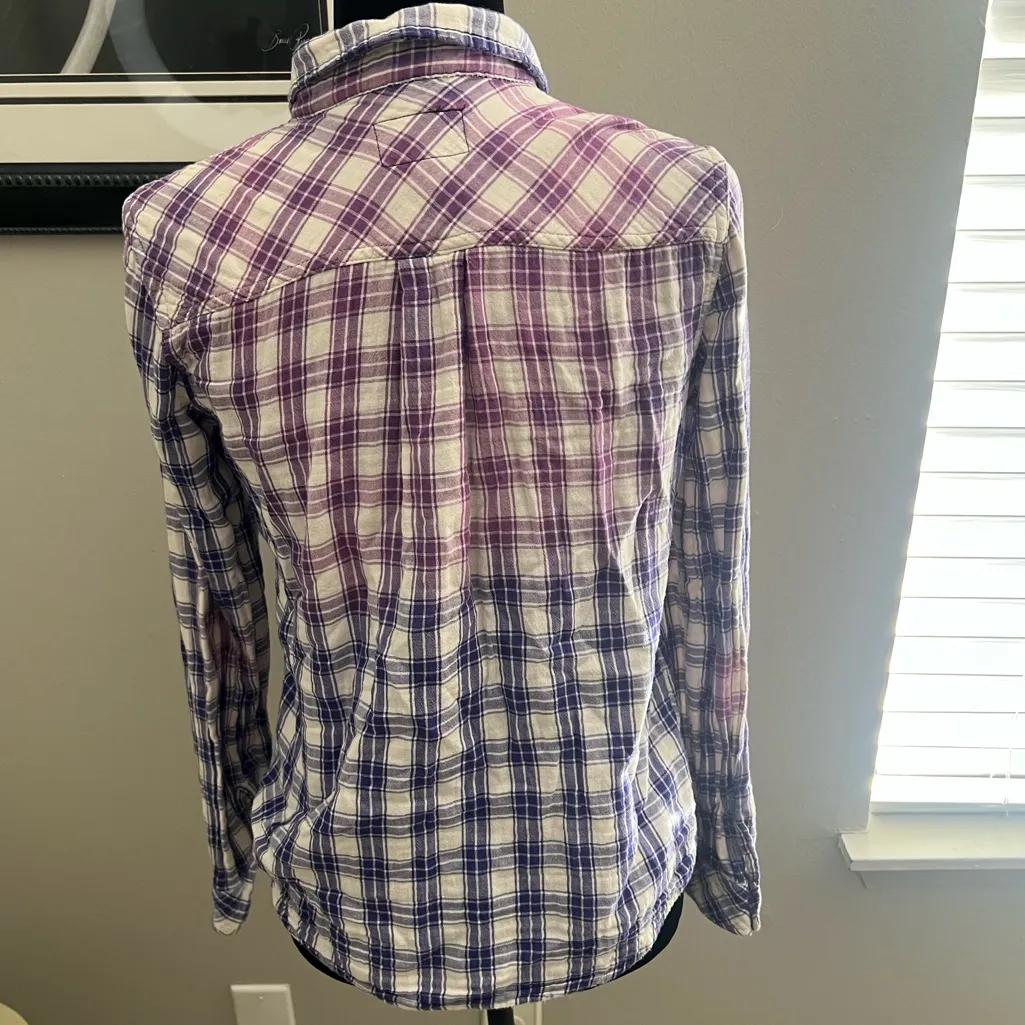 Current Elliott plaid purple‎ ombre cotton button down shirt size 1-small - Image 8