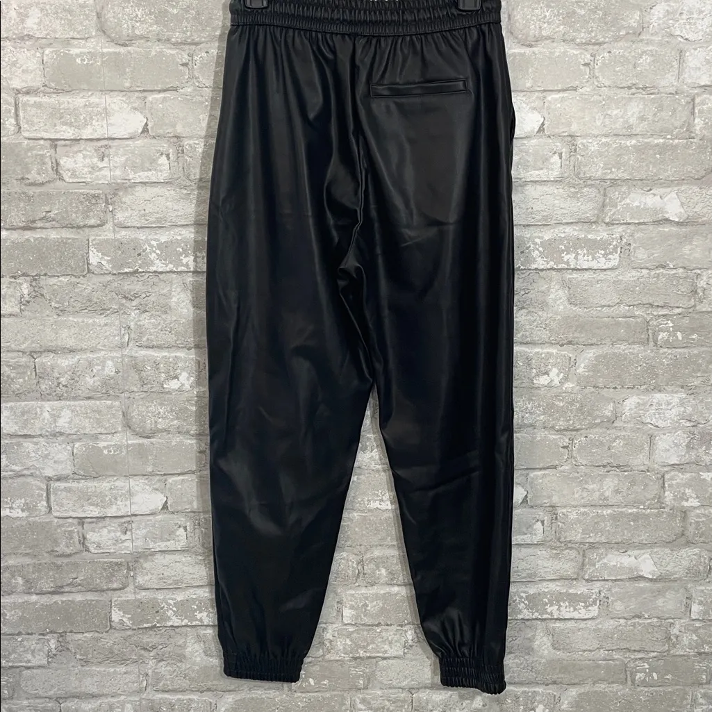 Zara Black Faux Leather Joggers - Image 3