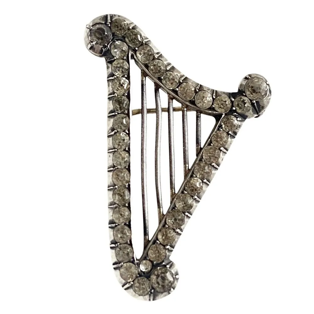 VINTAGE Sterling Silver Harp Rhinestones? Opera Stage Theater Musical Brooch Pin - Image 5