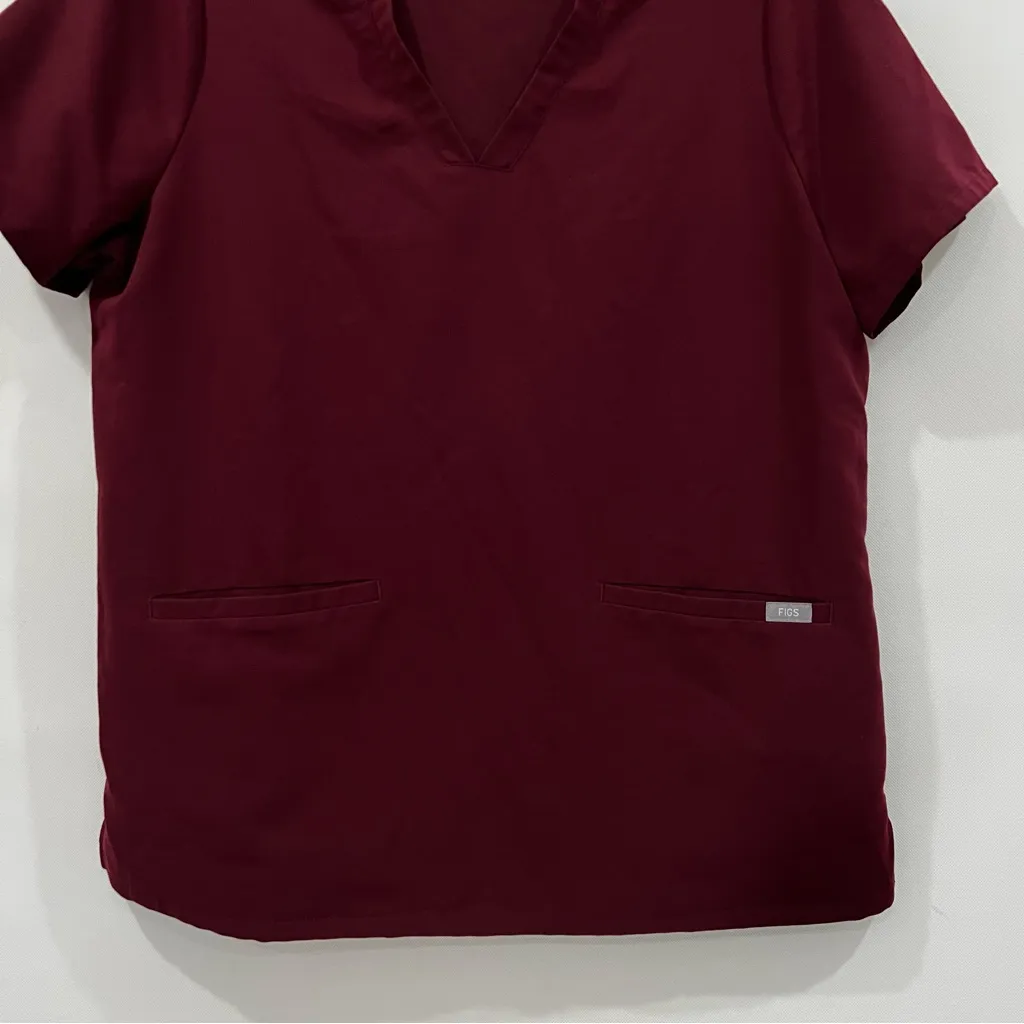 Figs Size Large Burgundy Casma 3 Pocket Scrub Top Short Sleeve Po#1618 - Image 6