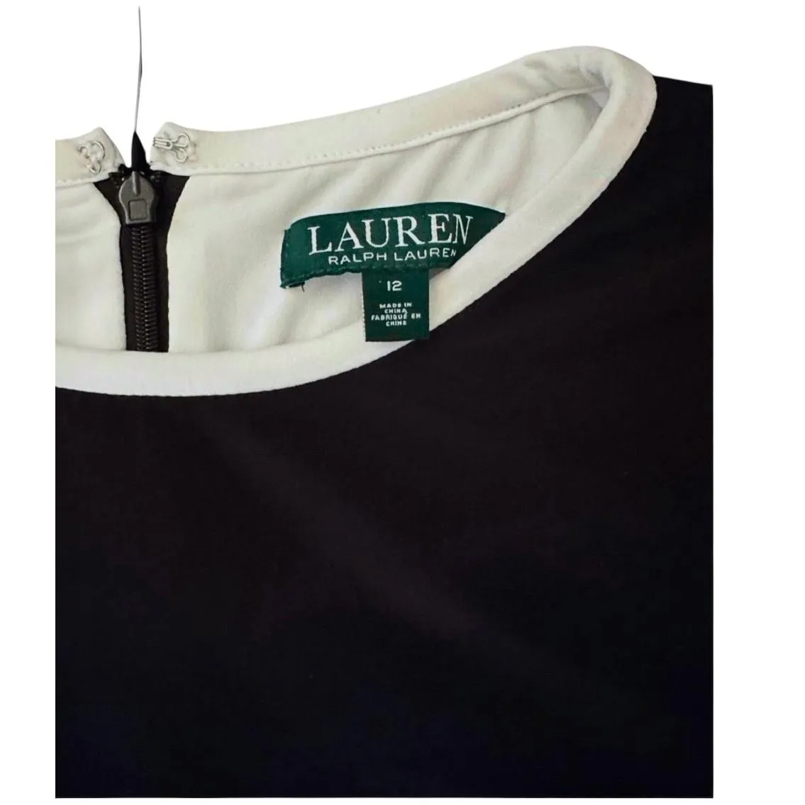 Lauren Ralph Lauren Two-Tone Black White Stretch Midi Dress Modern Elegant - Image 4