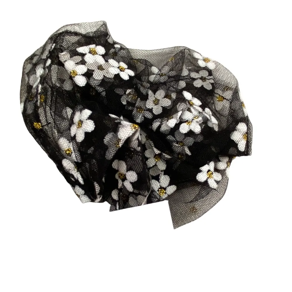Summer Floral Ribbon Hair Scrunchie with Black Lace and Yellow Scrunchie - Image 2