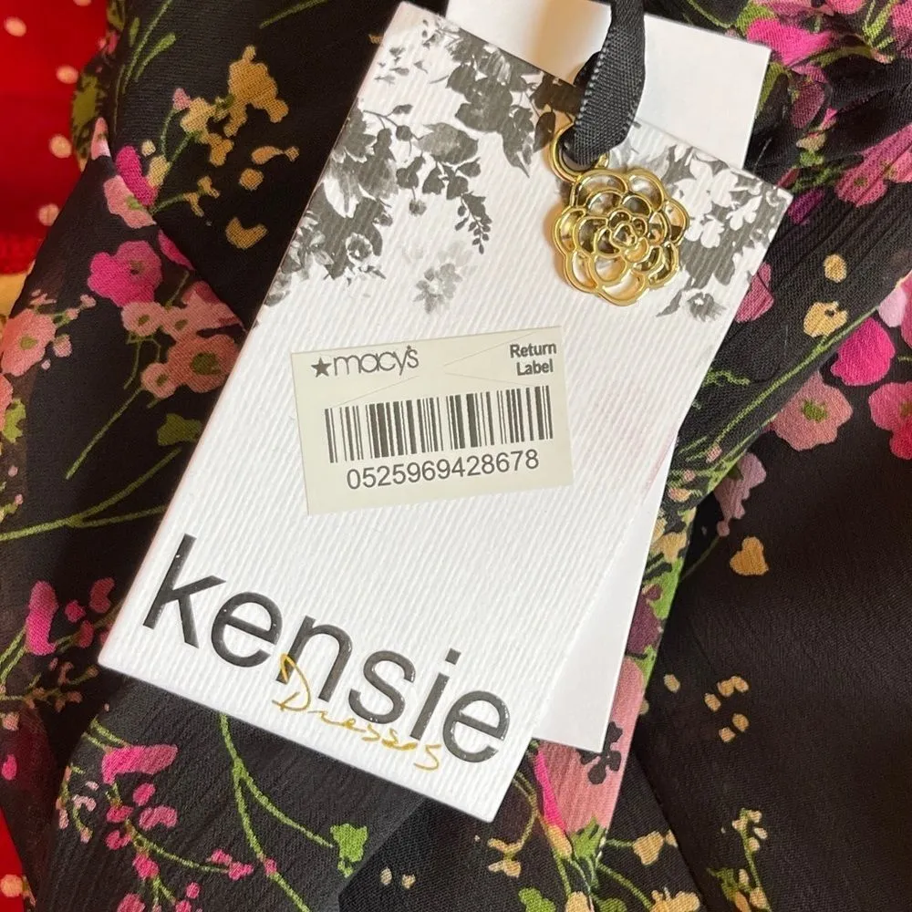 KENSIE FLORAL HI LOW RUFFLED HEM FIT & FLARE DRESS - Image 10