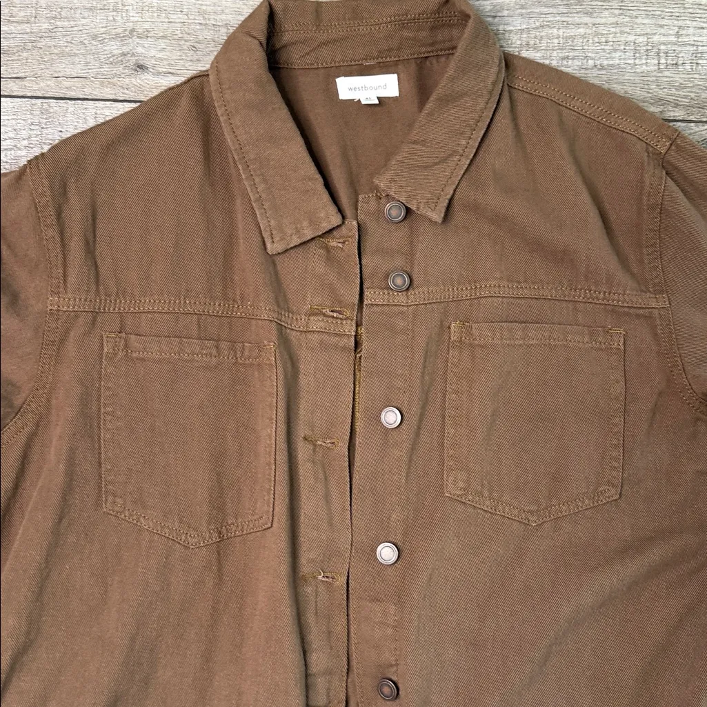 Westbound Brown Fringe Hem Utility Shacket - Image 3