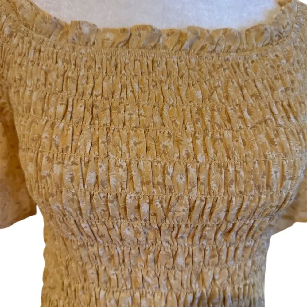 Promesa Women's M Yellow Floral Off-Shoulder Smocked Blouse Top - Image 2