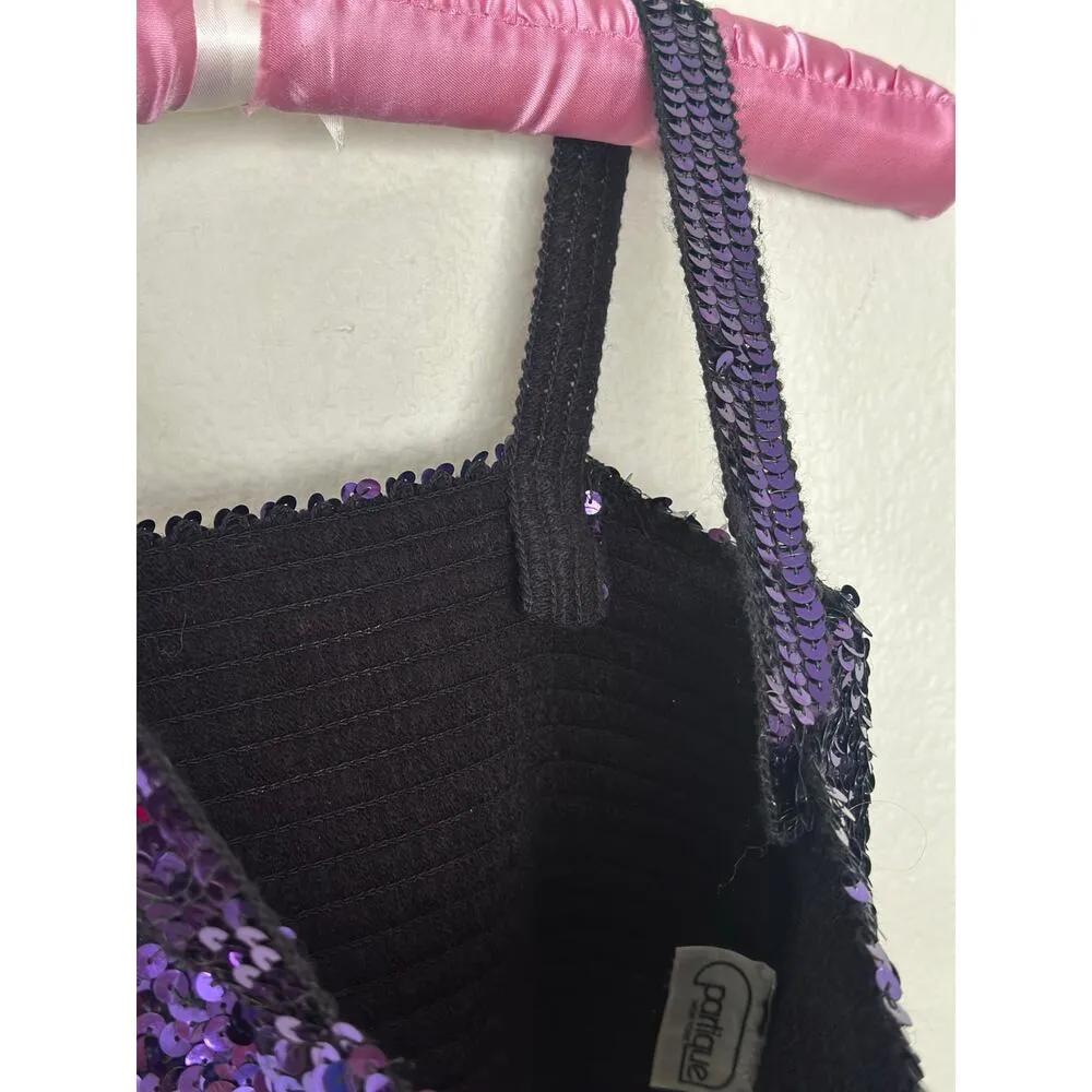 Vintage Small Partique Disco All over Sequin Purple Tank Top Party Club ILGQU - Image 9