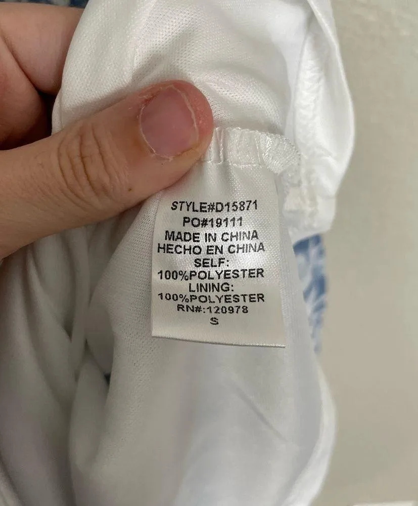 Entro Blue White Ruched Waist Mini Dress Small - Image 3