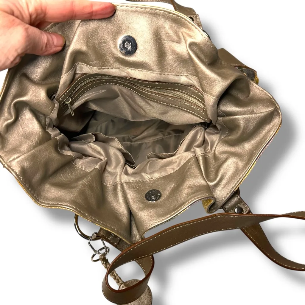 Vintage Floral Shoulder Tote Bag Purse Gray & Gold Extra Large Y2K Yellow - Image 3