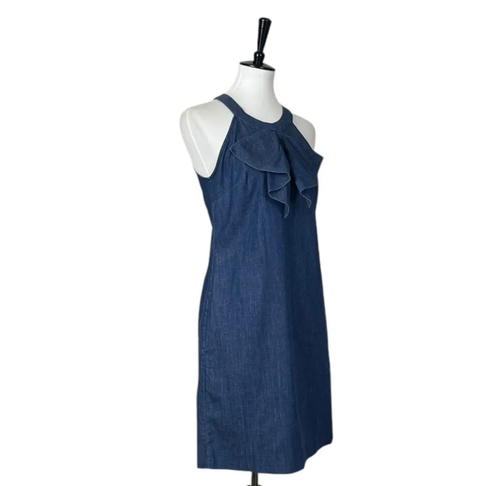 Banana Republic New Dress Denim Blue Jean Ruffle Neck Halter Top Women’s Size 4 - Image 2