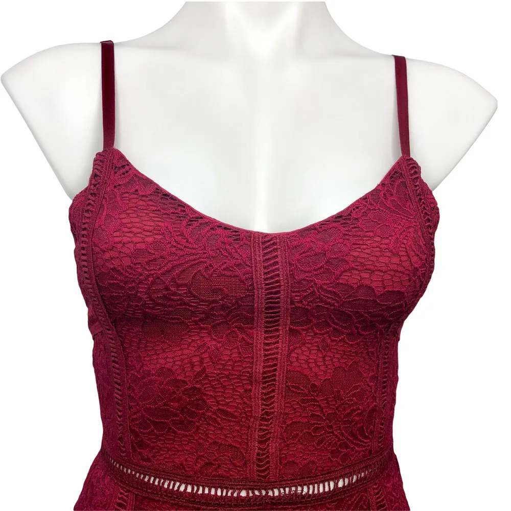 MiaoMiao Wine Lace Overlay Pencil Dress - Image 2