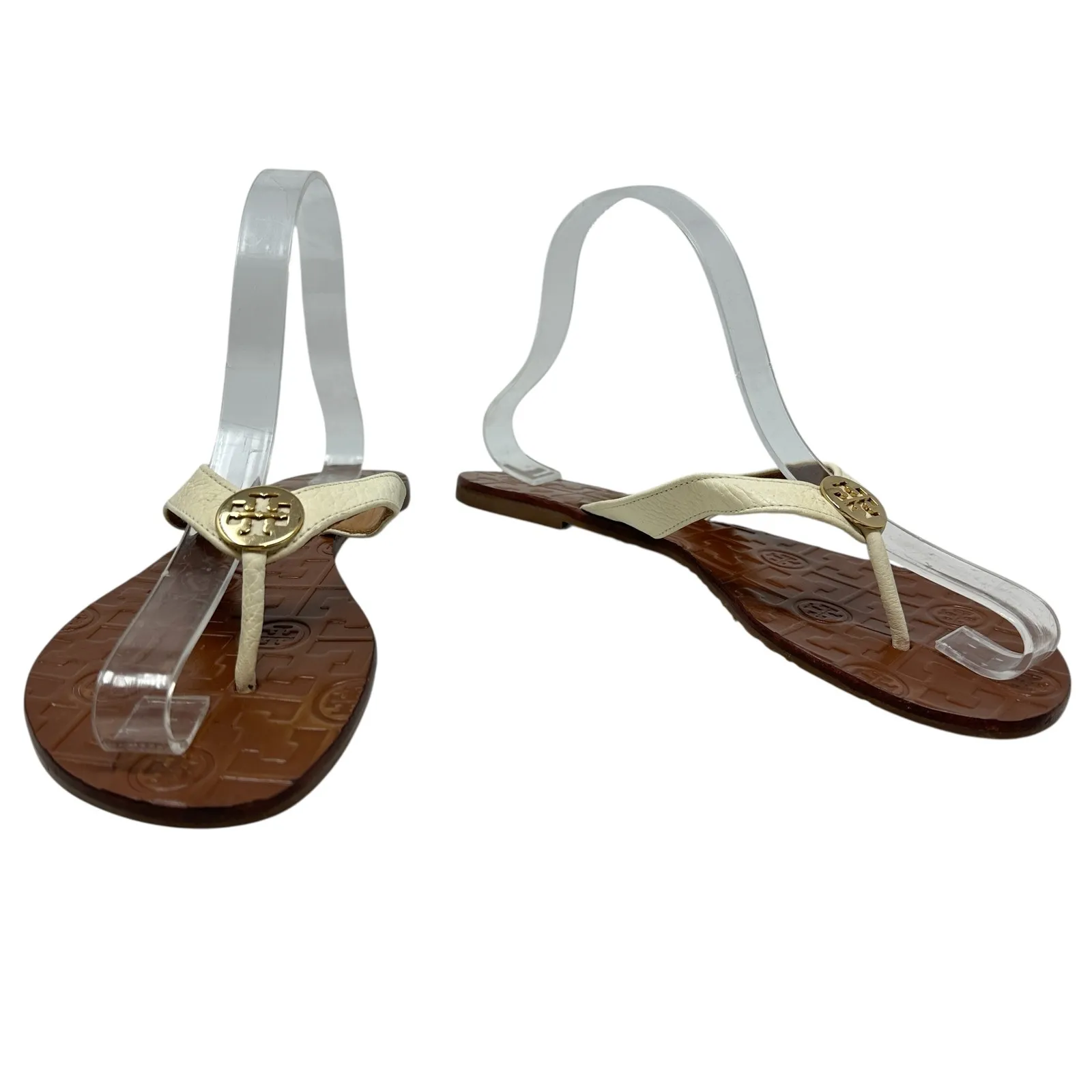 Tory Burch Thora Thong Sandals Flip Flops Patent Leather Ivory Gold Size‎ US 8 - Image 4