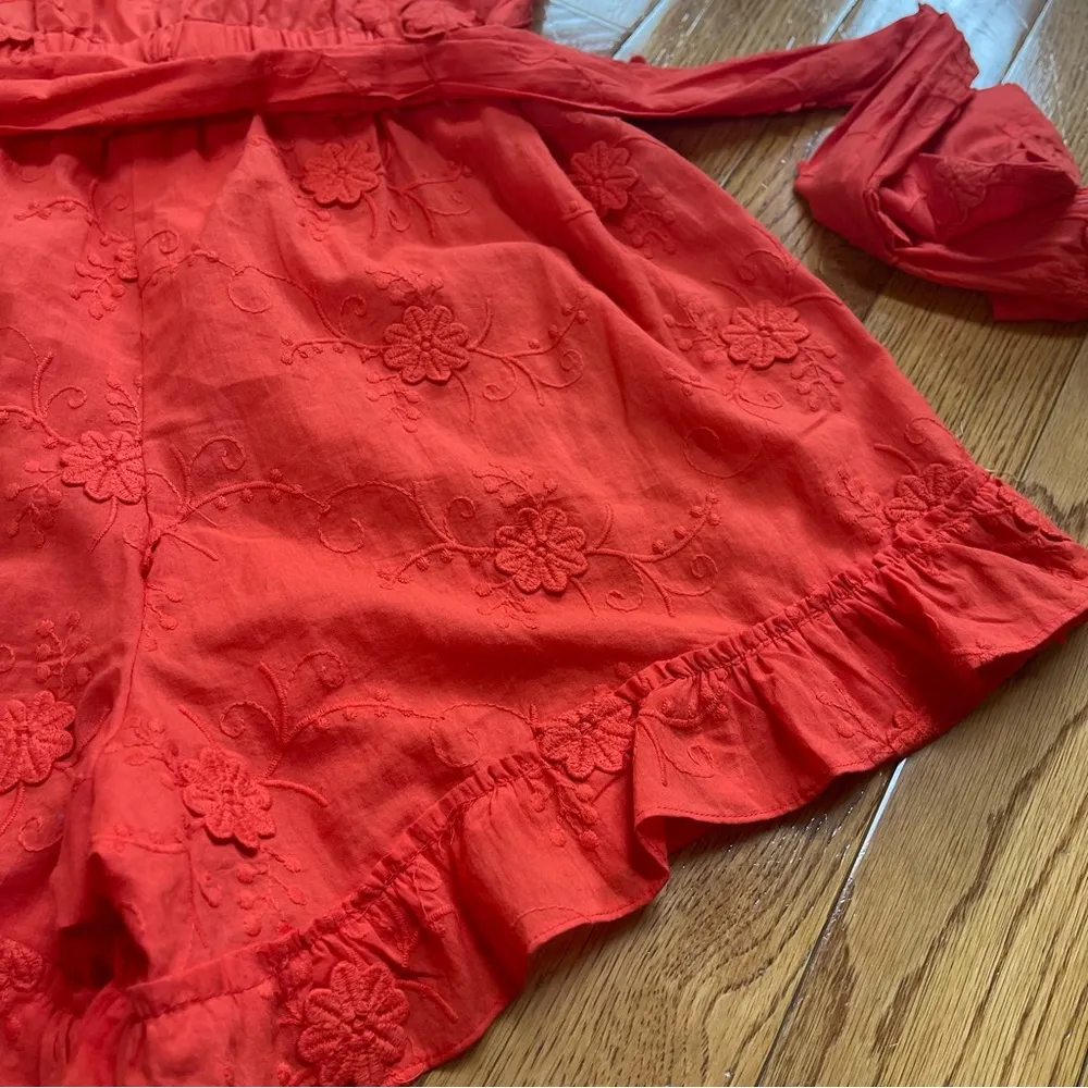 LOFT Beach Floral Embroidered Strapless Romper Red Orange Sz Medium NWT - Image 12