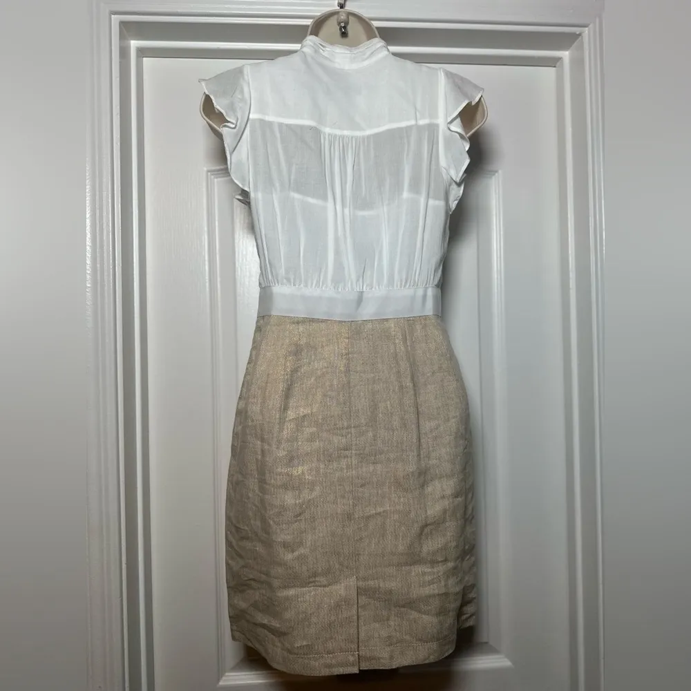 NWT Ann Taylor LOFT Tie Front Ruffle Blouse Shimmer Gold Cap Sleeve Dress - Image 9