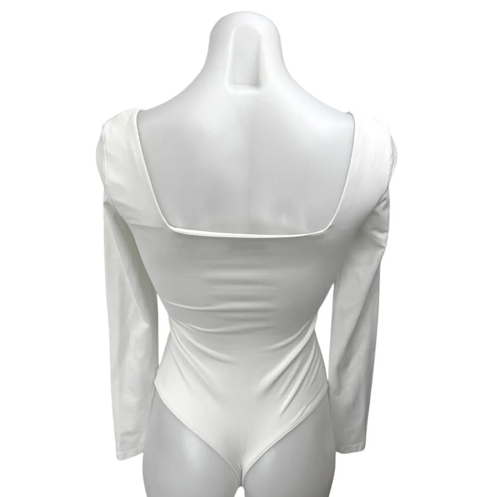 Aritzia Babaton White Long Sleeve Stretch Square Neck Bodysuit Top Size S - Image 2