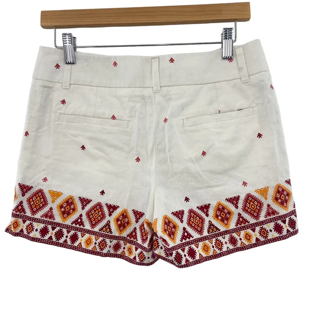 NWT Ann Taylor LOFT White Linen Blend Shorts 00 Patterned Diamond Boho Beach - Image 3