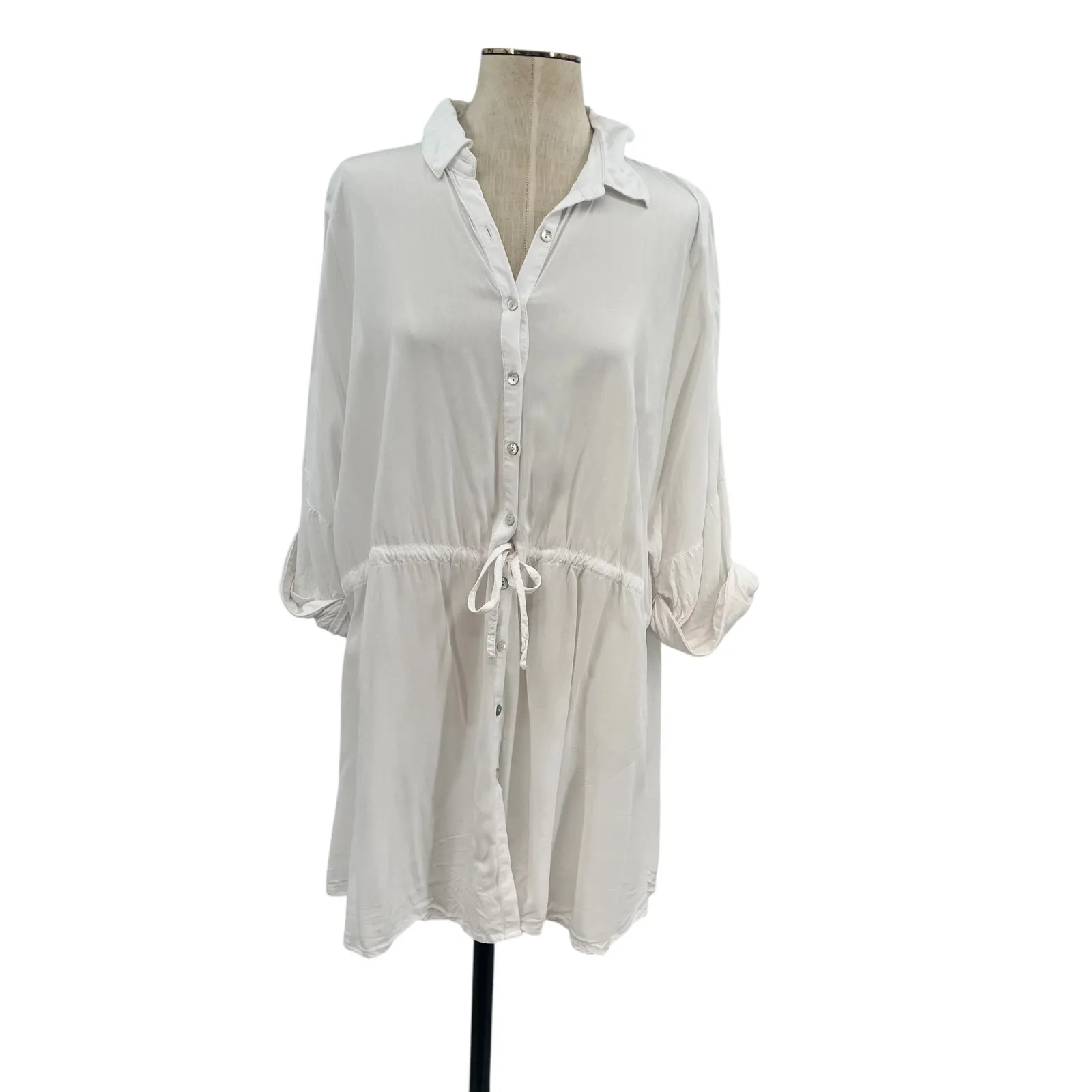 L*Space‎ Pacifica Tunic Button Down Shirt White Size Medium Large - Image 3