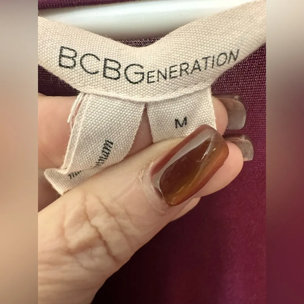 BCBGeneration Purple Round Neck Cinched-Waist Stretch Dress - Image 4