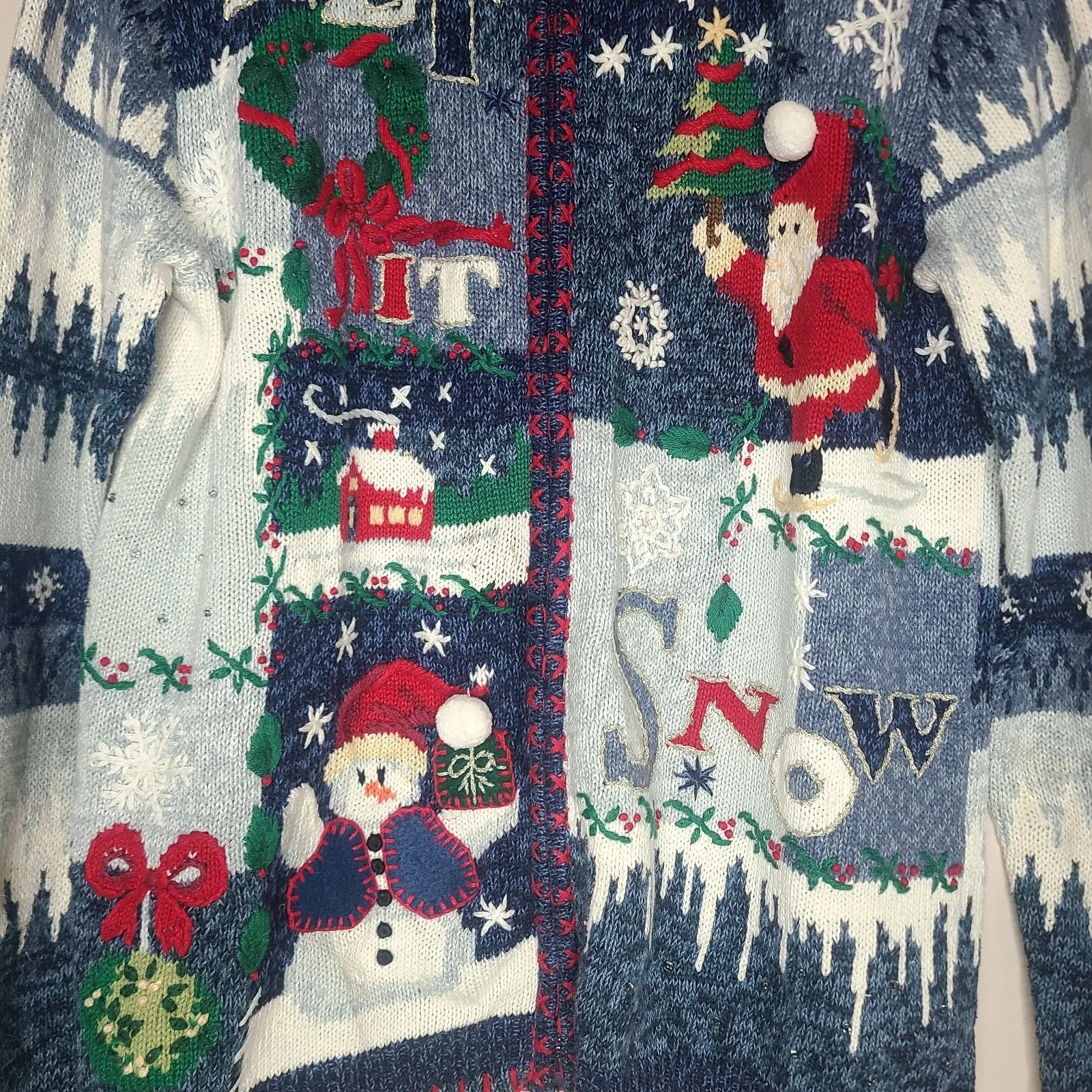 VTG Tiara International Cardigan Women's S Let It Snow Ugly Christmas Sweater - Image 4