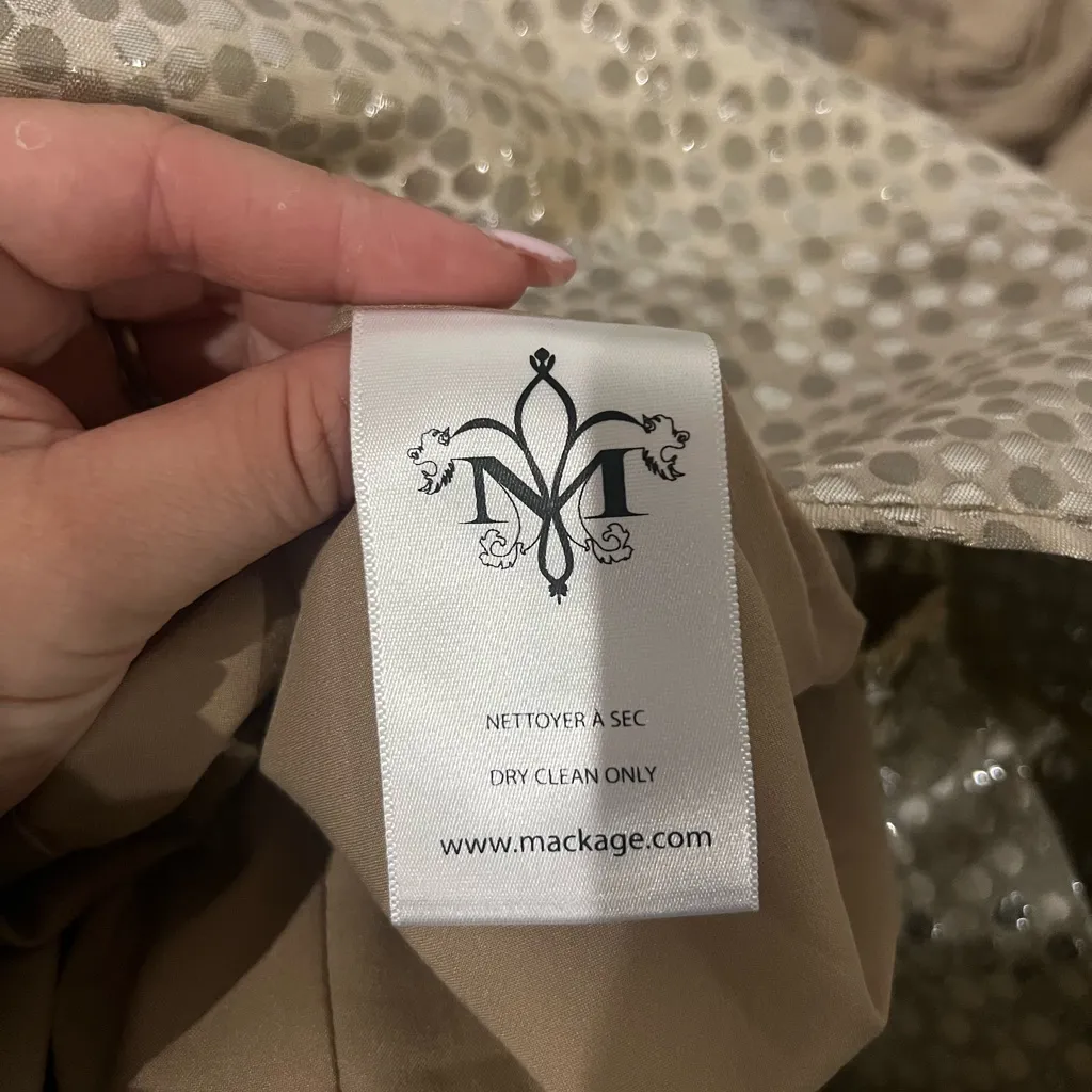 Mackage Collection Tan Puff Sleeve Polka Dot Midi Dress Size 8 US - Image 8