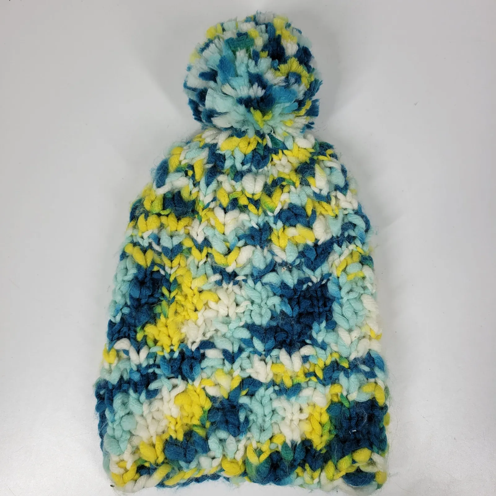 Marmot Frosty Womens Pom Pom Hat OS Green Yellow Loose‎ Knit Winter Cozy Cap - Image 5