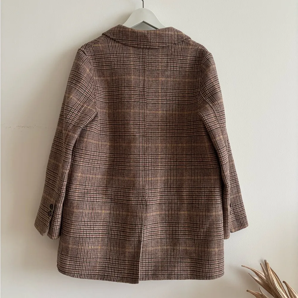 Classic Brown Houndstooth Wool Blazer Size XS - Image 6