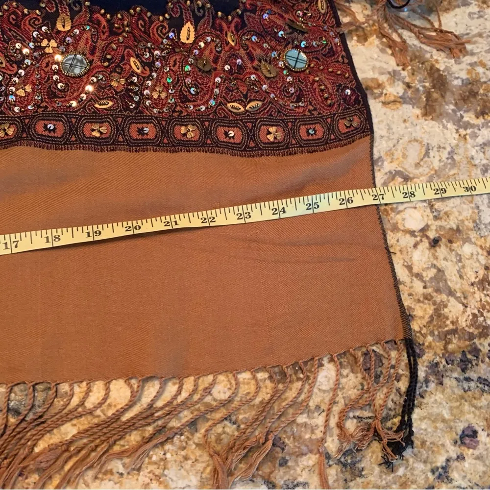 Unbranded Womens Rectangular Wrap Scarf Shawl Navy Blue Mirrors Embroidered - Image 5