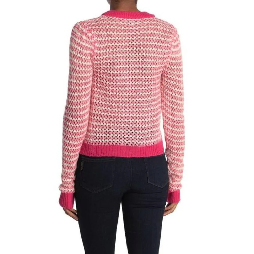 WAYF Open Knit Stripe Crewneck Sweater White Pink - Image 4