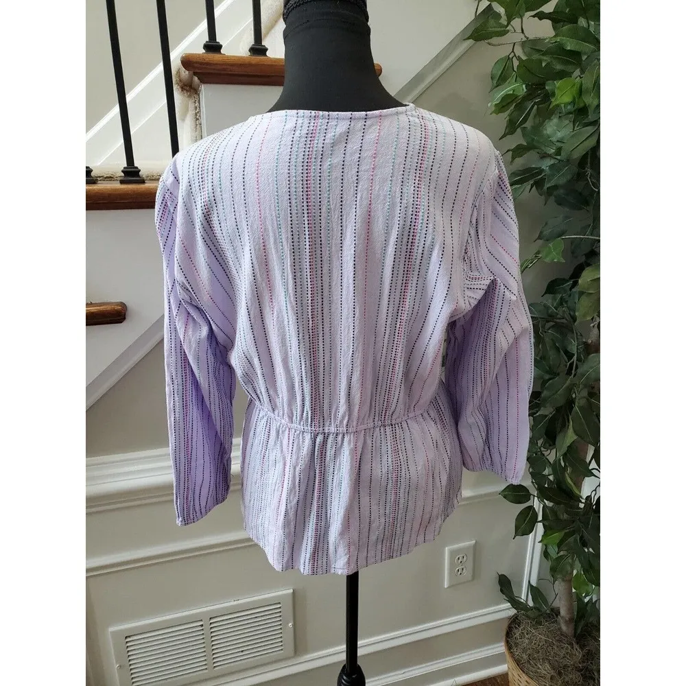 Time & Tru Women's Multicolor 100% Cotton 3/4 Sleeve V-Neck Blouse Size Large - Image 7