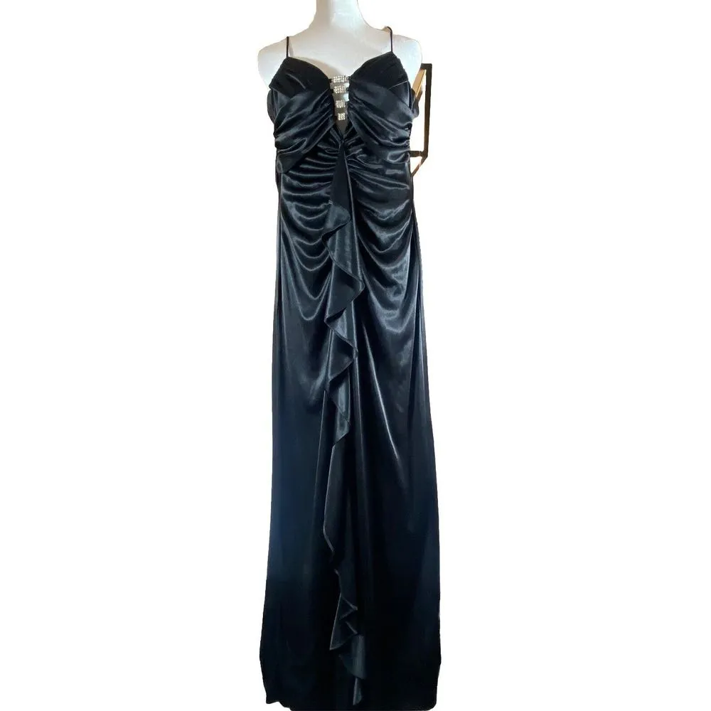 Sexy Ruched Hourglass Black Dress Rhinestones 5/6 Formal Prom Evening‎ Gown - Image 2