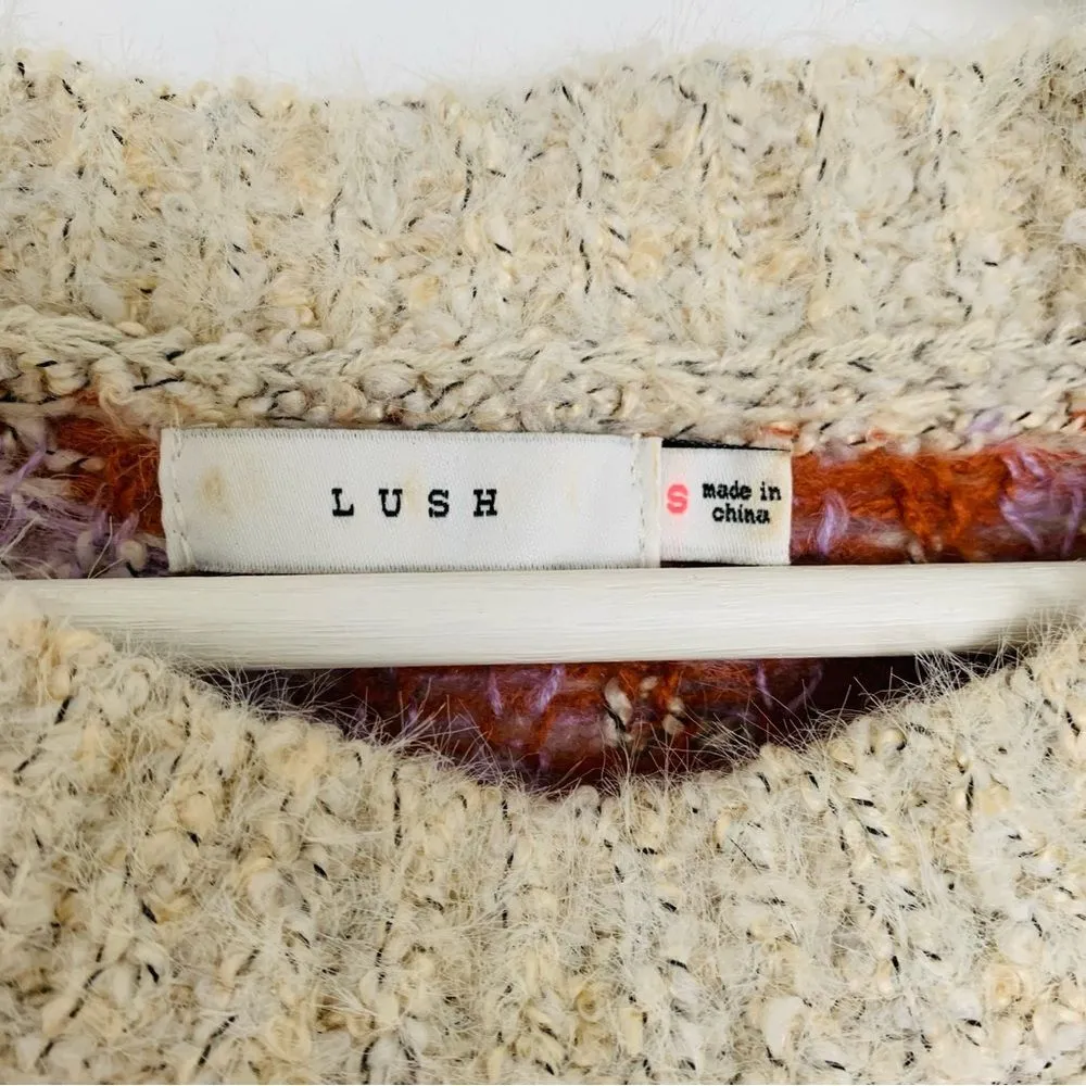 Lush Cream Floral Geo Print Cozy Knitted Crewneck Sweater | Size: S - Image 6