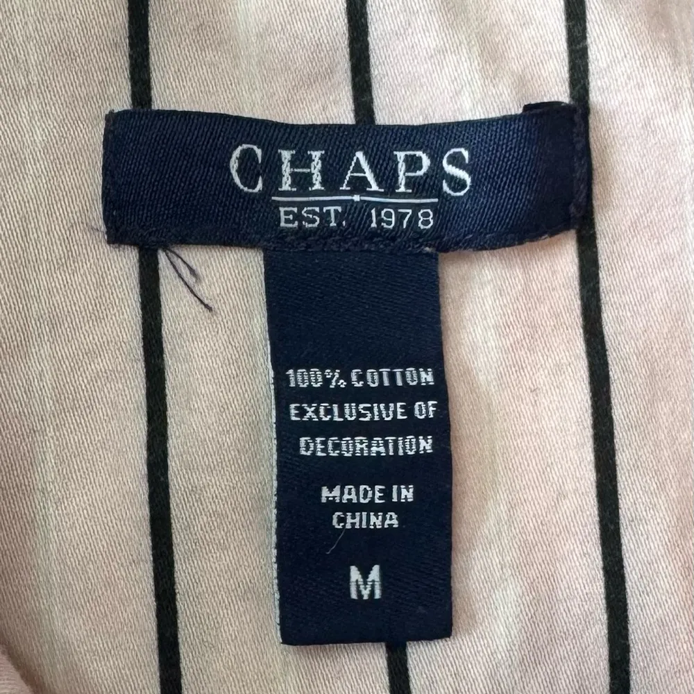 Chaps Women’s Sleepshirt Medium Long Sleeve Pink w/ Blue Stripes Button Up - Image 5