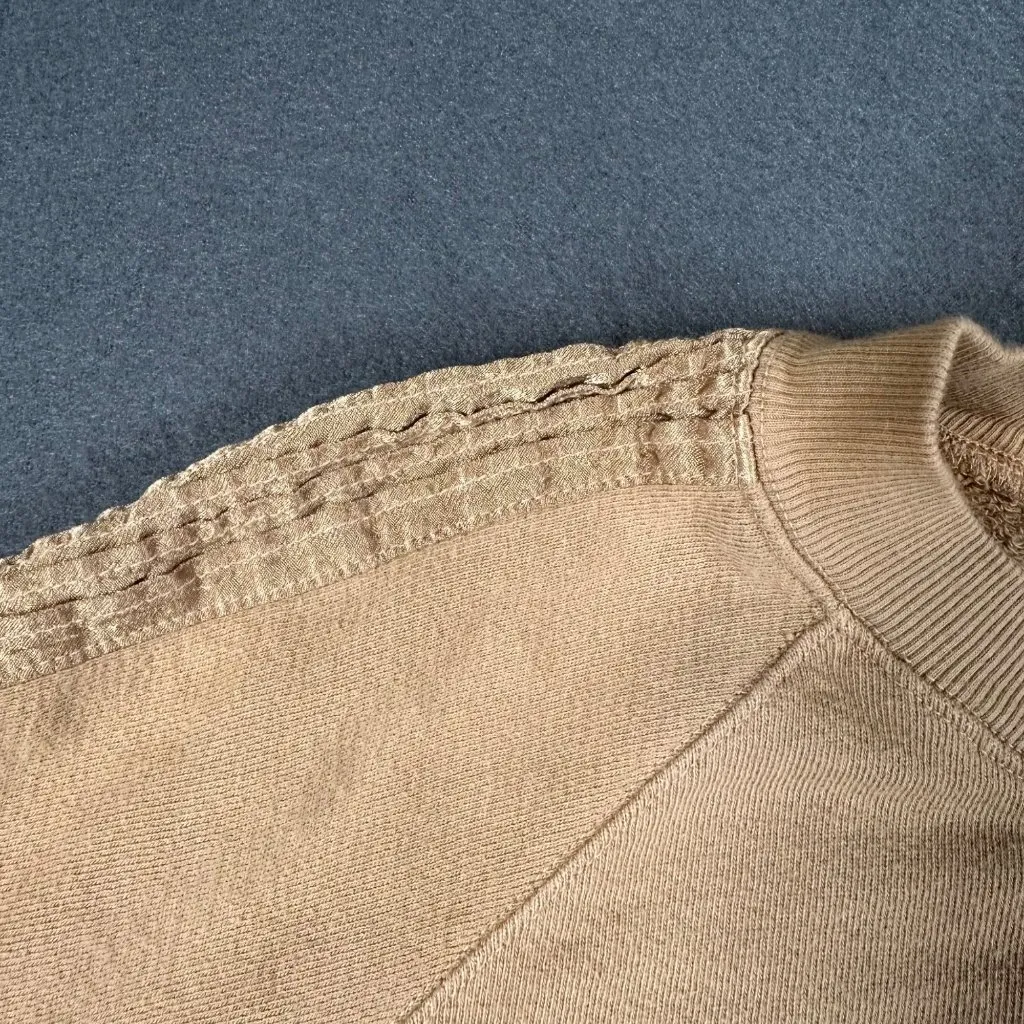 Monrow Womens Medium Beige Pullover Sweater Sweatshirt Ribbon on Sleeves Tan - Image 5