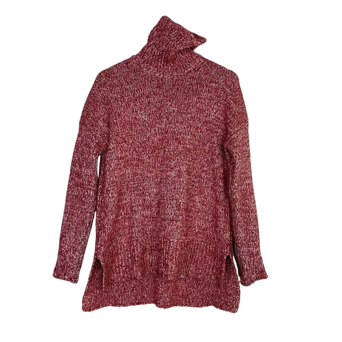 J.Crew Oversized Wool Blend Chunky Cable Knit Turtleneck High Low Sweater S Red - Image 11