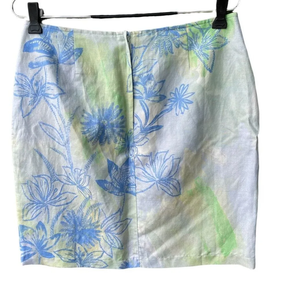 Tsunami size 8 silk linen tropical print skirt. Beach resort cruise ship. Blue - Image 3