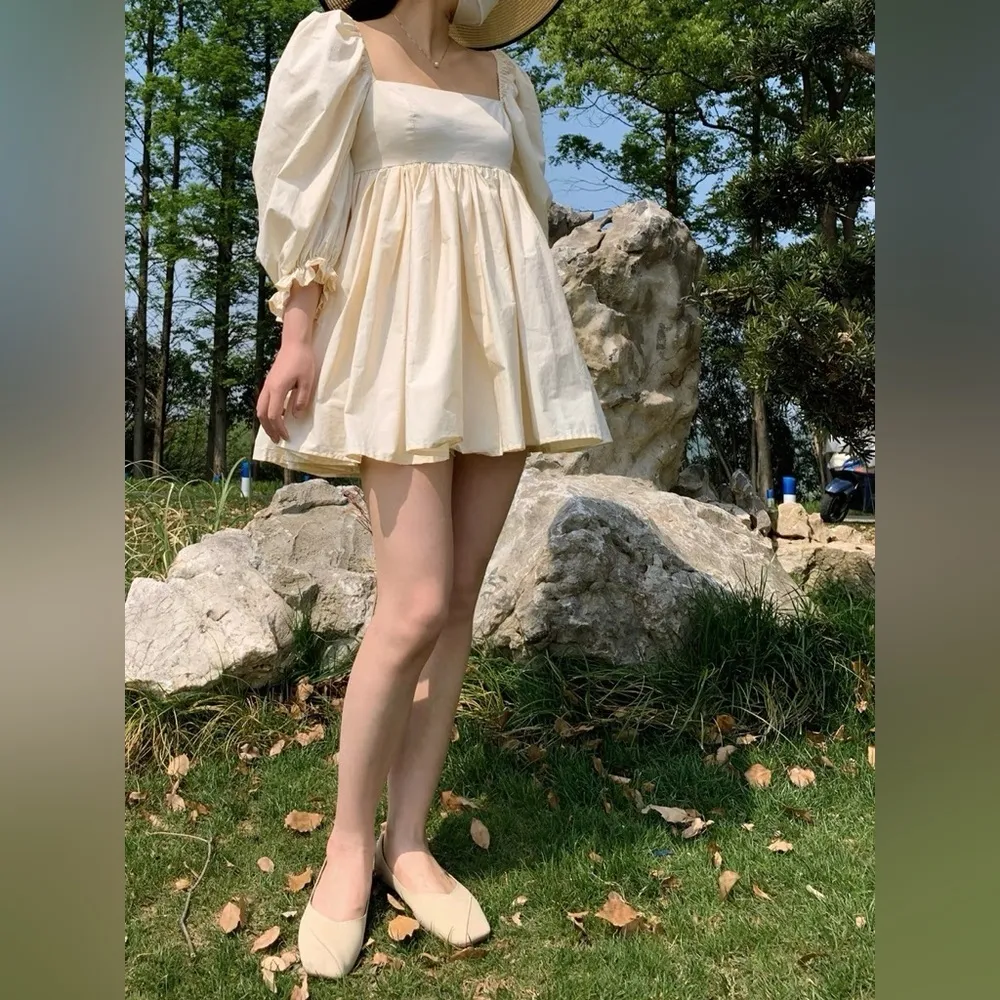 J.ing Nude Babydoll Cotton Mini Dress Tan Size M - Image 6