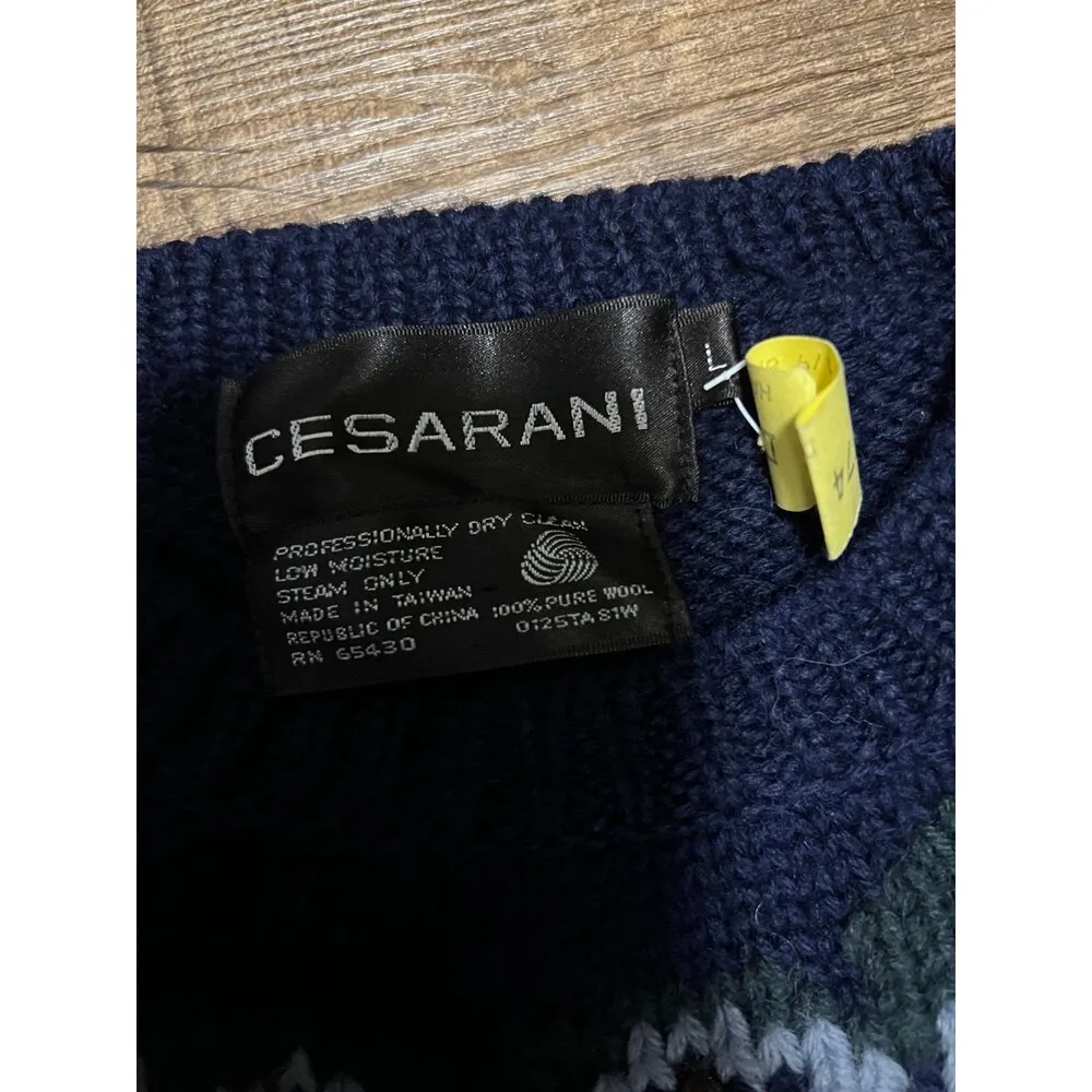 Vintage Cesarani Japan 100% wool paisley sweater Blue Size L - Image 5